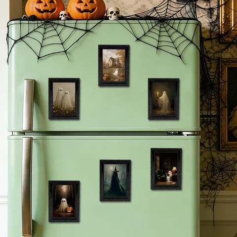 Halloween 3D Ghost Refrigerator Magnet Retro Black Photo Frame Fridge Sticker Spooky Home Decor Holiday Party Supplies