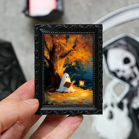 Halloween Ghost Magnetic Refrigerator Magnet Photo Frame Vintage Black Carved Frame Festive Home Decor