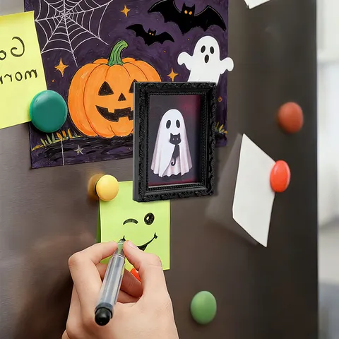 Halloween 3D Fantôme Chat Noir Aimant de Réfrigérateur Cadre Photo Résine Mignon Sticker Magnétique Fête Décoration