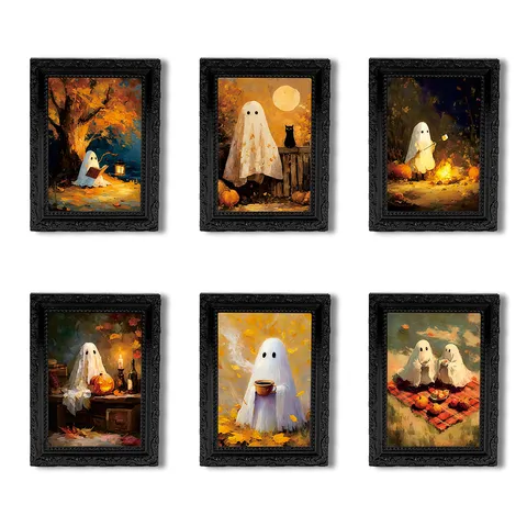 Halloween Ghost Wooden Fridge Magnets Decorative Cute Cartoon Photo Frame Magnetic Sticker For Home Kitchen Decor