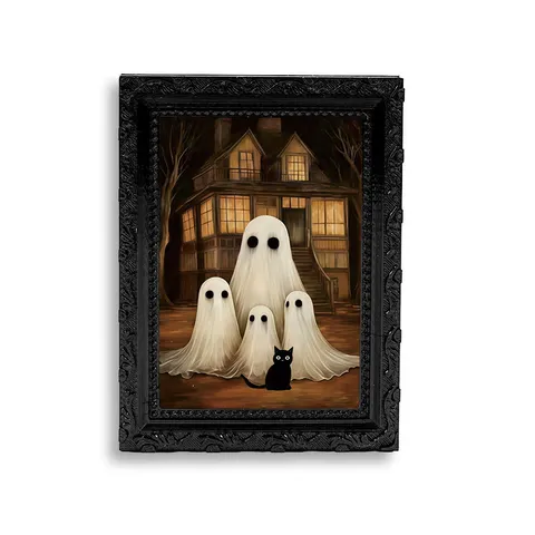 Halloween 3D Ghost Refrigerator Magnet Vintage Black Photo Frame Cartoon Magnetic Sticker Home Kitchen Decor Festival Party