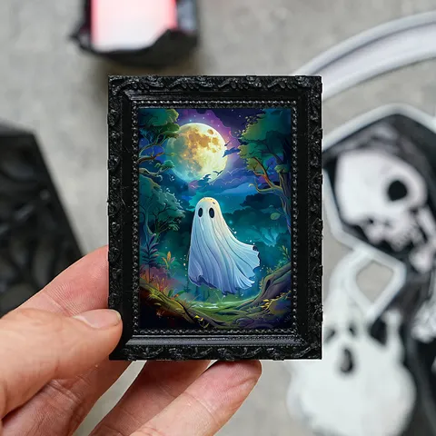 Halloween 3D Ghost Magnetic Refrigerator Sticker Vintage Black Photo Frame Home Decorative Memo Message Magnet