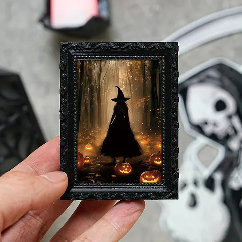 Halloween 3D Stereo Refrigerator Magnet Vintage Black Carved Frame Ghost Pumpkin Resin Magnetic Memo Sticker Home Decor