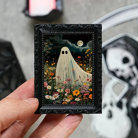 Halloween 3D Ghost Magnetic Fridge Magnet Retro Black Photo Frame Holiday Memo Sticker Home Decorative Art