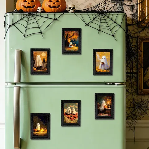 Halloween Ghost Wooden Fridge Magnets Decorative Cute Cartoon Photo Frame Magnetic Sticker For Home Kitchen Decor