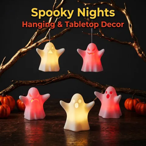 Halloween Hanging LED Ghost Decorative Lights Party Glowing Ornament Plastic Prop
