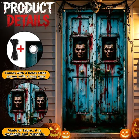 Halloween Door Curtain Horror Bloody Face Banner Polyester Fabric Hanging Decoration Party Holiday Supplies