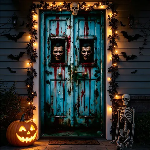 Halloween Door Curtain Horror Bloody Face Banner Polyester Fabric Hanging Decoration Party Holiday Supplies