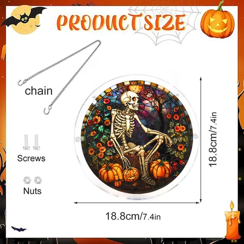 Halloween Acrylique Attrape-Soleil Fenêtre Suspendu Vitrail Squelette Citrouille Pendentif Puzzle Fête Décoration Maison