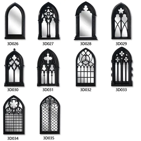 Gothic Arched Window Mirror Wall Sticker Vintage Black Plastic Decorative Mirror Tabletop Ornaments For Home Room Decor