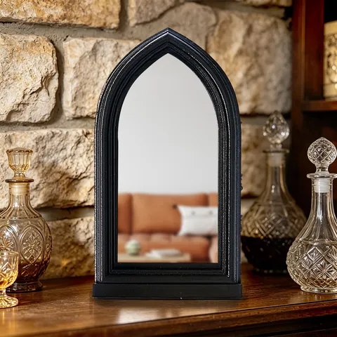 Gothic Arched Window Mirror Wall Sticker Vintage Black Plastic Decorative Mirror Tabletop Ornaments For Home Room Decor