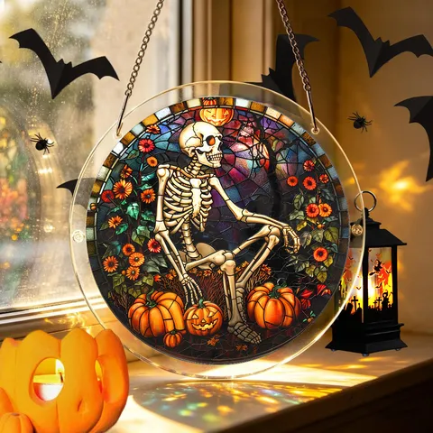 Halloween Acrylique Attrape-Soleil Fenêtre Suspendu Vitrail Squelette Citrouille Pendentif Puzzle Fête Décoration Maison