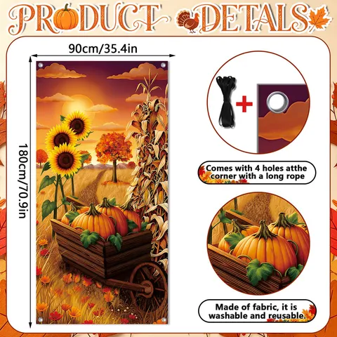 Thanksgiving Door Curtain Banner Polyester Fabric Autumn Harvest Pumpkin Turkey Hanging Flag Festival Home Party Decor
