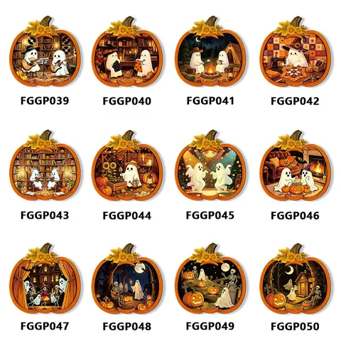 Halloween Holz Hängendes Schild LED Beleuchtet Kürbis Geist Desktop Ornament Heim Party Wanddekoration