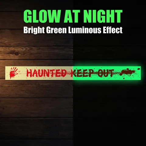 Halloween Leuchtend Warnband Im Dunkeln Leuchten Vorsichtsband Gruselig Blutschrift PVC Fluoreszierend Party Deko Aufkleber