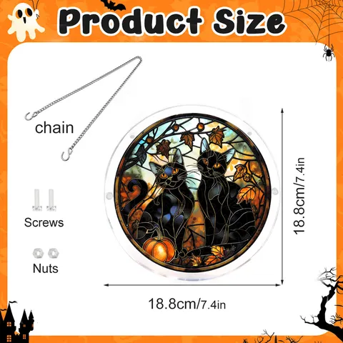 Halloween Acryl Sonnenfänger Hängende Ornament Doppelte Schwarze Katze Kürbis Buntglas Fenster Platte Festival Party Heimdekoration Geschenk