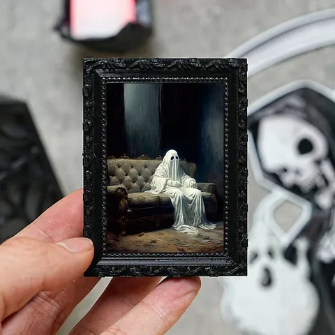 Halloween 3D Ghost Refrigerator Magnet Vintage Carved Black Frame Gothic Spooky Fridge Sticker Home Kitchen Decor