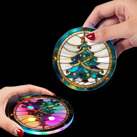 LED Light Up Acrylic Coaster Colorful Glowing Cup Mat Christmas Party Bar Table Decoration Drink Coaster