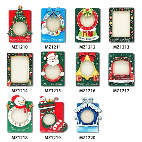 Noël Cadre Photo Magnétique en Bois 3D Aimant de Réfrigérateur Mignon Décoration d'Intérieur Cadeau de Fête de Vacances