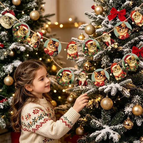 Natale Giarandola di Bunting in Legno Gatto Carino Ornamenti Sospesi Festa di Vacanza Decorazione della Stanza Forniture per la Casa