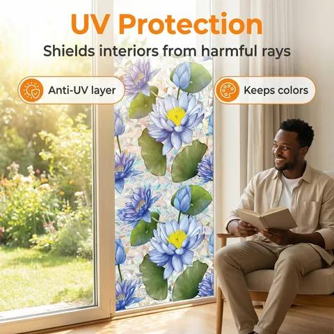 Statische Fensterfolie Lotus Blumen Frosting Sichtschutz Glasaufkleber Dekorfolie Für Zuhause Badezimmer Wohnzimmer