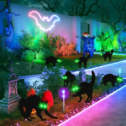 Halloween Garden Stakes Glowing Black Cat Yard Decor Waterproof Outdoor Lawn Decorations