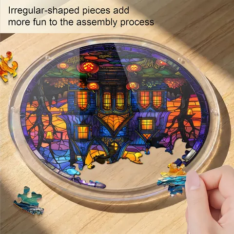 Atrapasol de Acrílico de Halloween Letrero Colgante de Ventana Estilo Vidrio Vitral Calabaza Castillo Colgante