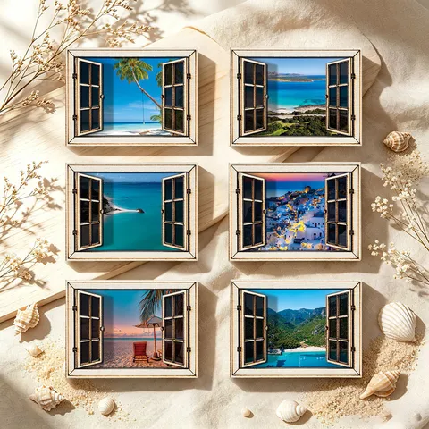 Houten Magnetische Koelkaststicker 3D Nep Raam Landschap Koelkastmagneet Huis Keuken Decoratieve Kunst Ontwerp Cadeau