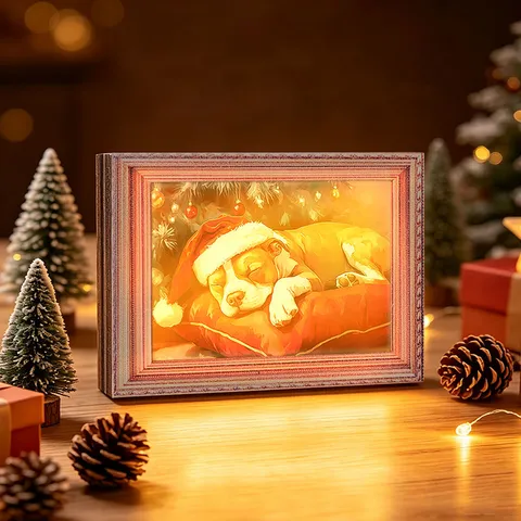 Weihnachten Leuchtend Holz Bilderrahmen Kühlschrankmagnet Festlich Dekorativ Magnetisch Kühlschrankaufkleber Panda Hund Katze
