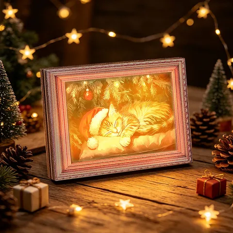 Weihnachten Leuchtend Holz Bilderrahmen Kühlschrankmagnet Festlich Dekorativ Magnetisch Kühlschrankaufkleber Panda Hund Katze