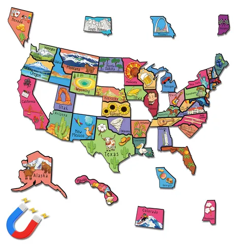 US State Map Magnetic Fridge Sticker American Culture Geography Puzzle Travel Souvenir Educational Toy Home Decor