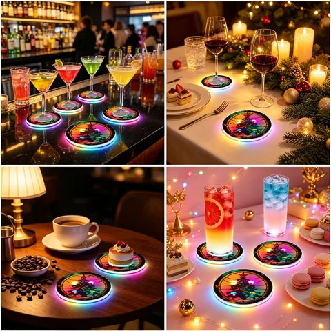 LED Light Up Acrylic Coaster Colorful Glowing Cup Mat Christmas Party Bar Table Decoration Drink Coaster