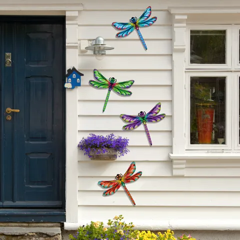 Arte da Parete in Metallo per Animali Decorazione Sospesa Colorata Scultura di Libellula Farfalla Gecko per Giardino Cortile Decorazioni per la Casa