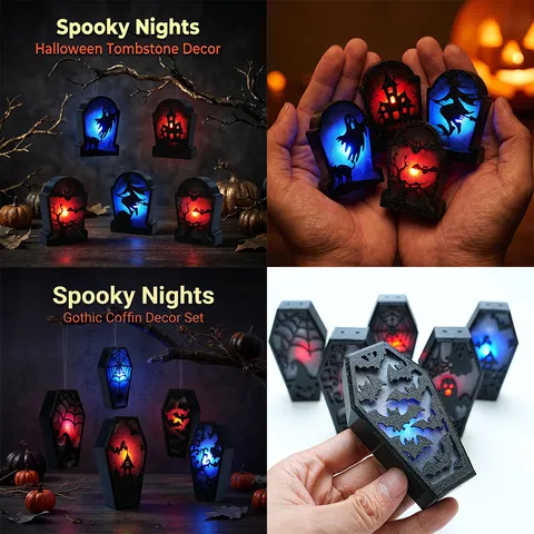 Halloween LED Glowing Tombstone Coffin Hanging Ornaments Gothic 3D Printed Party Decor Props With Fish Line