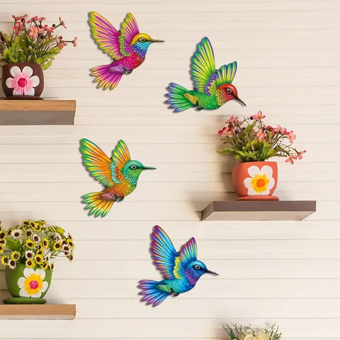 Arte Murale in Metallo Colorato Colibrì Segno Sospeso Decorazione d'Arte in Ferro Impermeabile per Giardino Esterno Parete di Casa