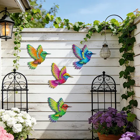 Arte Murale in Metallo Colorato Colibrì Segno Sospeso Decorazione d'Arte in Ferro Impermeabile per Giardino Esterno Parete di Casa