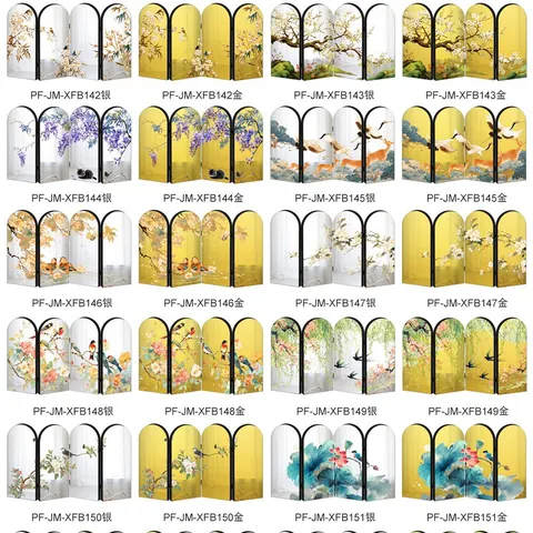 Chinese Style Acrylic Folding Screen Display Gold Silver Mirror Desktop Ornament Traditional Floral Home Decor