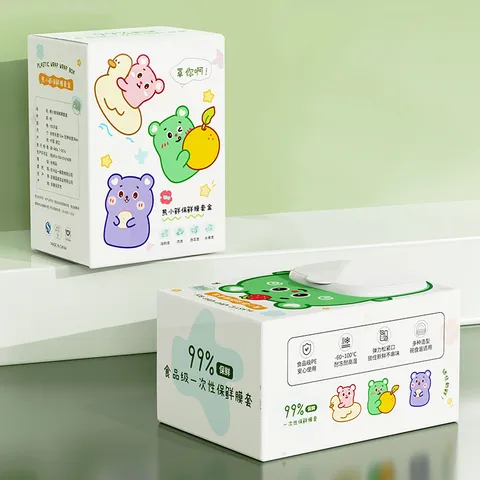 Portable Plastic Food Wrap Dispenser Cartoon Bear Wall Mounted Cling Film Cutter Box And Elastic Food Cover