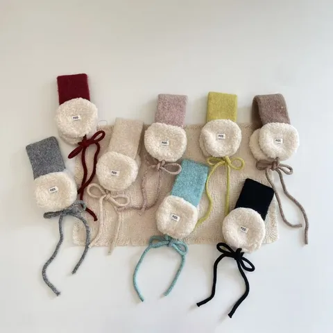 Plüsch Gestrickte Ohrenschützer Für Kinder Winter Warm Kunstfell Ohrenwärmer Mit Bindebändern Für Jungen Mädchen Outdoor