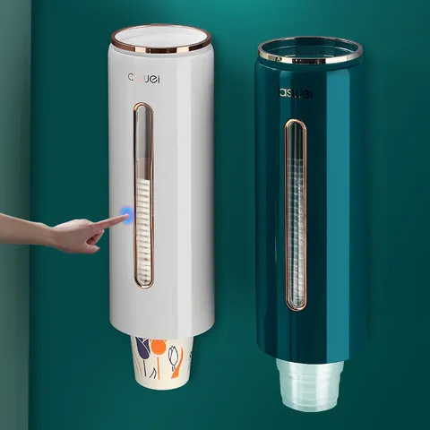 Wandmontierter Automatischer Pappbecherspender Sichtfenster Staubdichtes Becherregal Wasserspender Aufbewahrungsbox Zuhause Büro Küchenbedarf