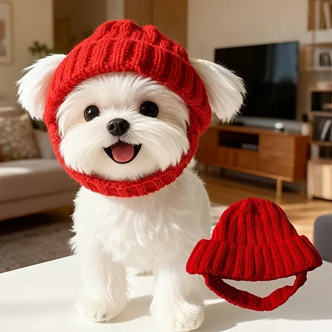 Pet Knitted Wool Warm Hat Windproof Ear Protection Cap For Dogs And Cats Halloween Winter Pet Costume Apparel Accessories