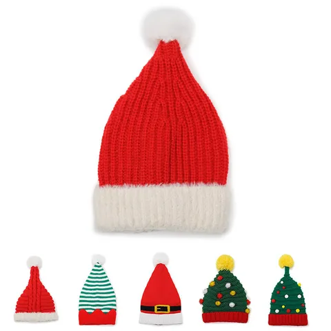 Unisex Kerst Gebreide Muts Winter Warm Pompon Beanie Feestelijke Vakantie Feest Mutsen Zachte Polyester Winter Hoofddeksel