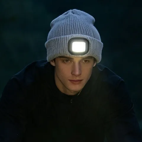Berretto LED Ricaricabile USB Torcia Cappello in Maglia Inverno Caldo Luminoso Pesca Notturna Corsa Cappello con Luce Frontale
