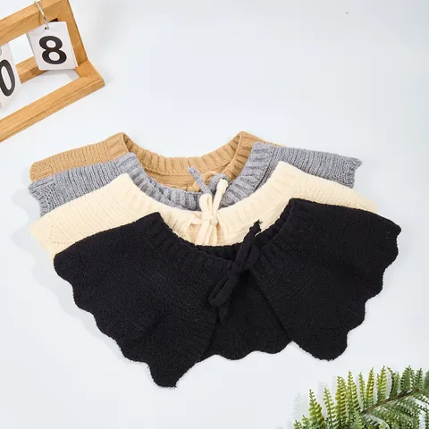 Women's Knitted Shawl Fake Collar Japanese Sweet Ruffle Tie Design Solid Color Winter Autumn Spring Fashion Apparel Accessory