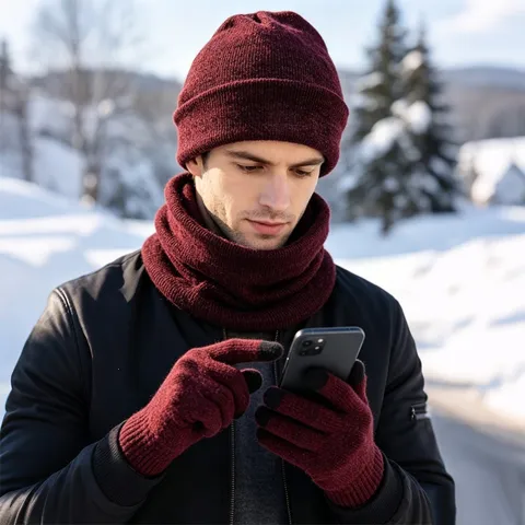 Invierno Caliente Gorro Bufanda Y Guantes Conjunto De Tres Piezas Espesado Clima Frío Al Aire Libre Conjunto Térmico Unisex