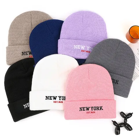 Unisex Winter Warm Knit Beanie Hat Fashion Letter Embroidery Cuffed Beanie Soft Thermal Skull Cap Versatile Outdoor Hat For Men Women