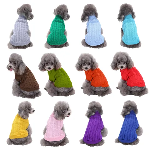 Pull pour Chien Animal de Compagnie Col Roulé Tricot Torsadé Hiver Chaud Vêtements Chiot Couleur Unie Pull pour Petits Chiens Moyens