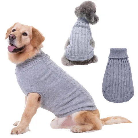 Pull pour Chien Animal de Compagnie Col Roulé Tricot Torsadé Hiver Chaud Vêtements Chiot Couleur Unie Pull pour Petits Chiens Moyens