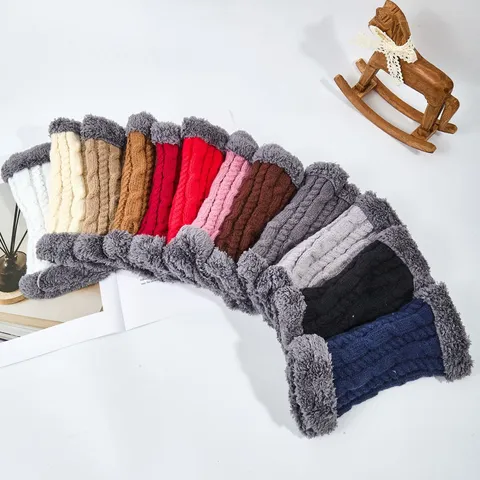 Winter Verdickte Zopfmuster Handschuhe Mit Plüschmanschette Warme Armwärmer Weiche Elastische Fingerlose Handschuhe Für Damen