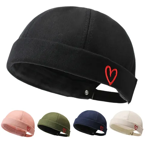 Berretto Docker in Cotone Retro Unisex Cappello Miki con Ricamo a Cuore Regolabile Tinta Unita